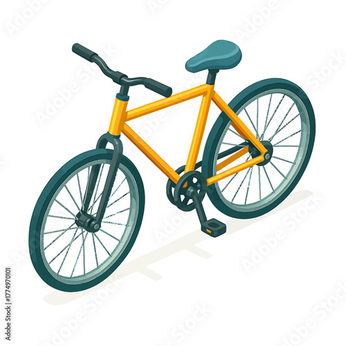 Isometric yellow bicycle illustration for urban transport and healthy lifestyle. Vector city bike icon isolated on white background