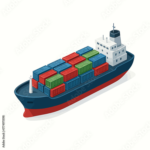 Cargo Ship with Shipping Containers Vector Illustration