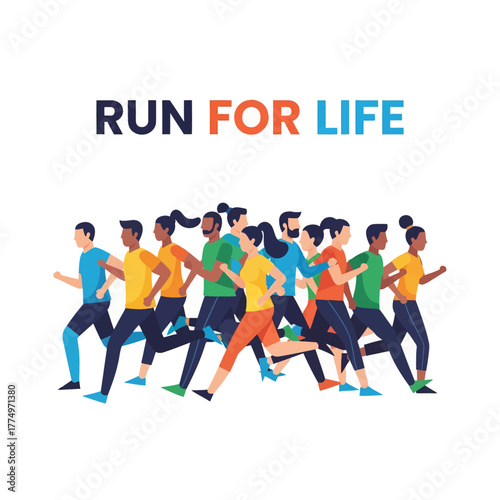 Diverse Group of People Running Together for Life.
