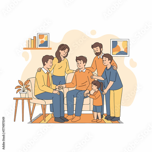 A Diverse Family Gathering Together Indoors.