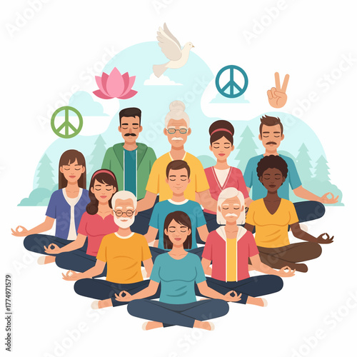 Diverse group of people meditating together in a circle.