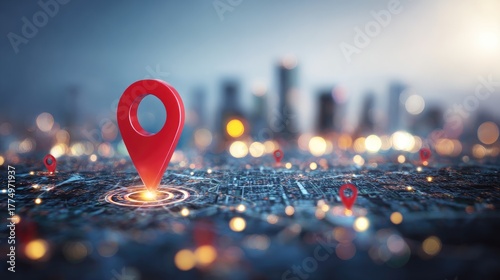 A city map with highlighted location markers.