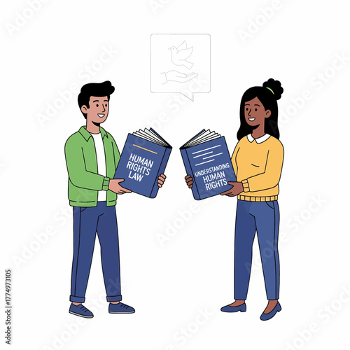 Diverse students learning about human rights law together.