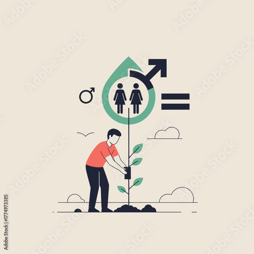 Man planting a tree symbolizing gender equality and environmental care.