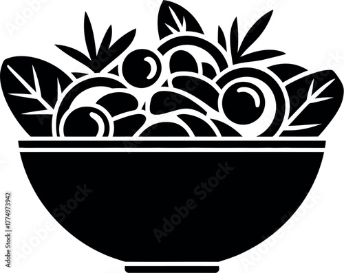 Black silhouette of a fresh salad in a bowl food