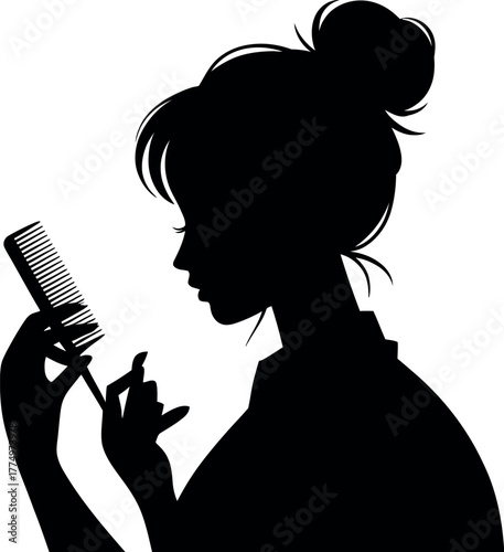 Black silhouette woman combing hair styling