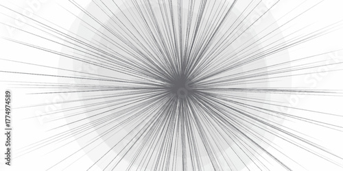 A minimalist abstract design featuring delicate white lines radiating from a central dark point. Gray lines converging to bright center, futuristic tunnel background, website design