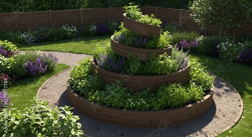 Spiral Raised Garden Bed with Lavender and Greenery