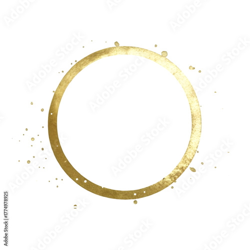 Elegant golden circle frame with sparkling glitter particles isolated on transparent background
