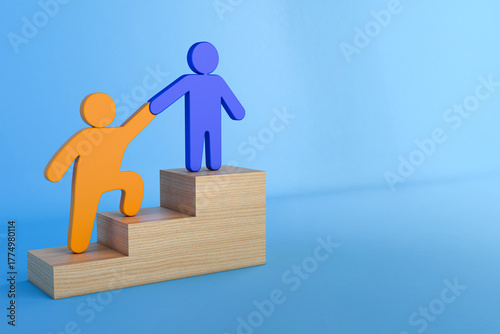 3D Illustration of teamwork and leadership symbolizing help, support, and cooperation.