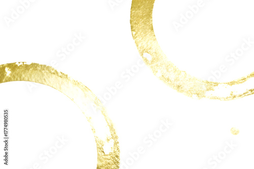Abstract golden curved lines and a small circle forming a dynamic flowing composition isolated on transparent background