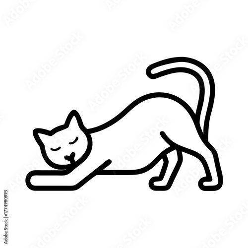 Cute cat stretching in line art style design