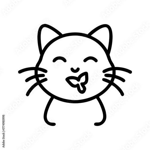 Cute cat licking its lips, a simple line drawing