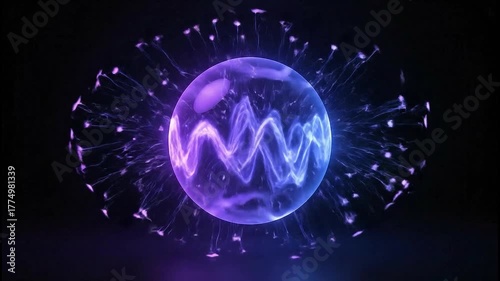 Wallpaper Mural Energetic Orb with Glowing Particles and Oscillating Waves Motion Torontodigital.ca