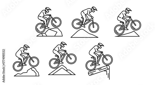 Mountain biking icons showcase active lifestyle and outdoor adventures, perfect for sports enthusiasts and adventure seekers, originally a scalable vector graphic