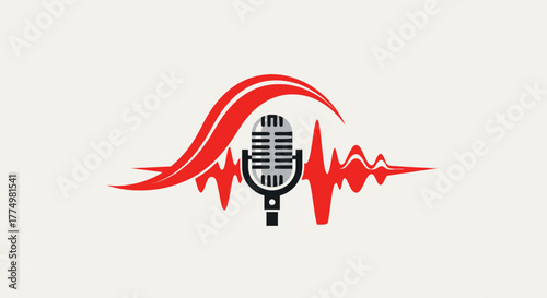 Podcast Wave: Retro Microphone with Dynamic Audio Signal