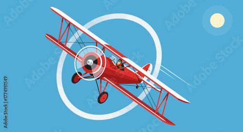 Red Biplane Aerobatics: Sunny Sky Adventure