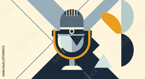 Retro Microphone with Geometric Abstract Background