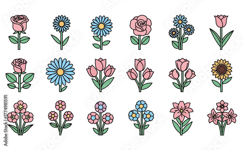 icon set flower kinds 