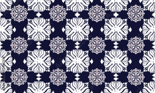 Dark blue color damask pattern featuring elegant floral and leaf motifs in deep navy and muted blue tones. Painted with a soft watercolor texture that adds depth and sophistication, this luxuriou