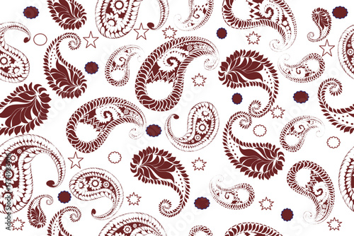 Vintage Brown-Red Paisley Seamless Pattern – Retro Ornamental Perfect for textiles, wallpapers, packaging, fabric prints, gift wrapping, and decorative design projects seeking a warm, timeless style.