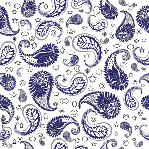Vintage Dark Paisley Seamless Pattern – Classic Ornamental Retro Design, A vintage dark paisley seamless pattern featuring intricate ornamental curves and rich,