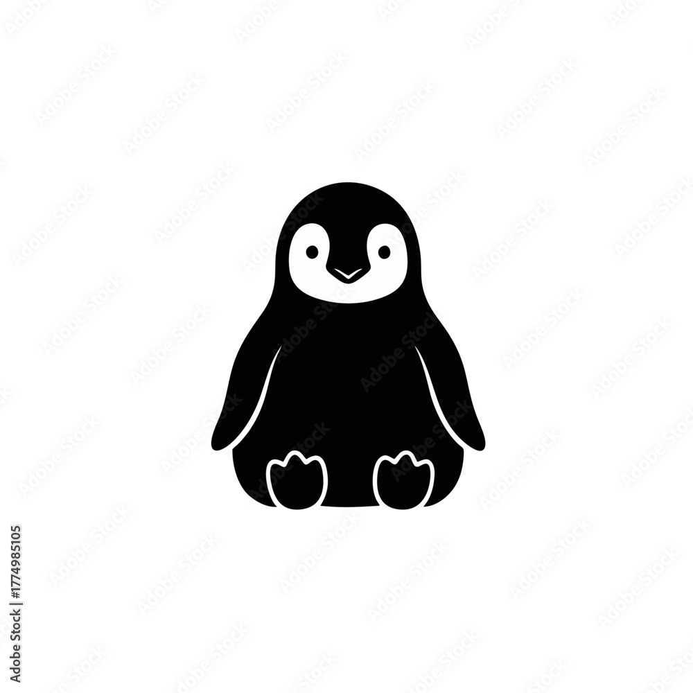 Obraz premium Cute cartoon penguin icon design in black and white, ideal for various creative projects