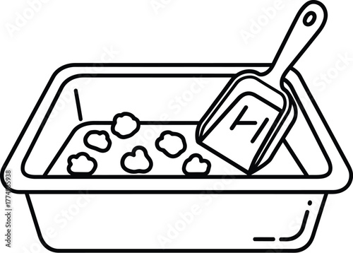 Cat Litter Box with Scoop Vector Icon