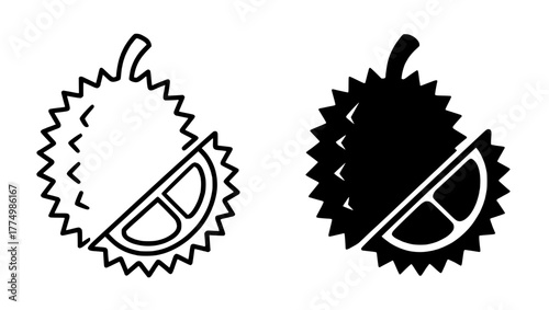 Durian Vector Illustration, Outline and Silhouette Versions