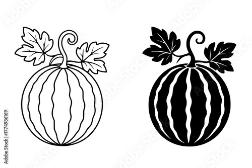Watermelon Vector Illustration, Outline and Silhouette Versions