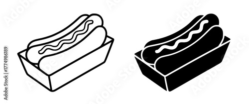 Hotdog in a Container Vector Illustration, Outline and Silhouette Versions