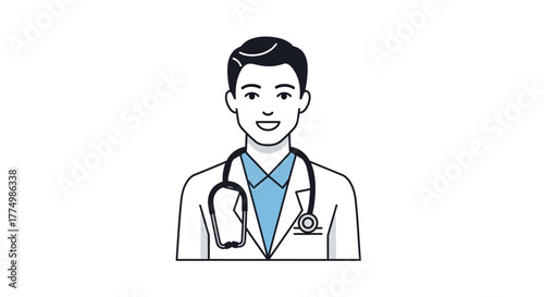 Friendly doctor with a stethoscope providing healthcare, ideal for medical websites, health apps, and hospital promotions with a modern, approachable style.