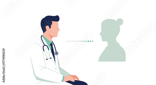 Doctor consulting with patient, medical professional offering advice, healthcare conversation, modern telemedicine, digital health solutions, originally vector graphics