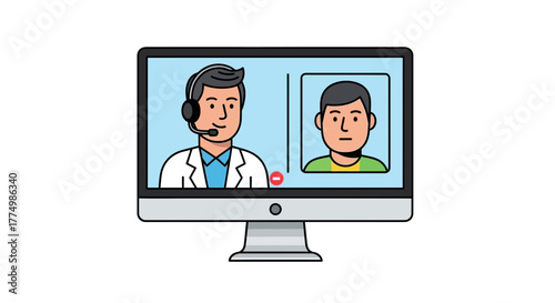Convenient telehealth appointment with doctor on computer screen, connecting patients and healthcare providers through virtual consultations, modern medicine