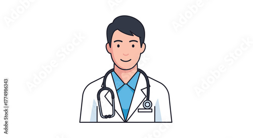 Friendly young doctor ready to help patients with healthcare needs, a modern professional for medical advertising and hospital marketing with clean vector style