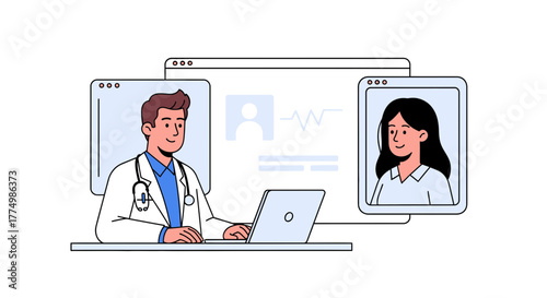 Virtual Doctor Connecting with Patient Online for Telemedicine Consultation, Offering Remote Healthcare and Medical Advice with Modern Technology Solutions