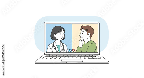 Virtual doctor consultation on laptop for healthcare, connecting patient to medical professional, online telehealth appointment, digital health support
