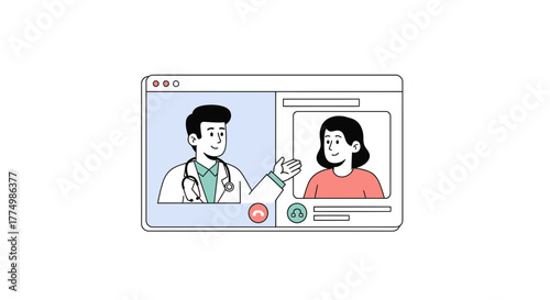 Doctor on Video Call Consulting Patient for Healthcare, Telemedicine Consultation for Medical Advice, Online Appointment with Physician for Health Support