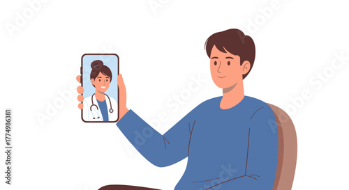 Connect with Your Doctor Anywhere: Man Telemedicine Consultation with Doctor on Smartphone, Healthcare Support, Remote Medical Advice, Digital Wellness