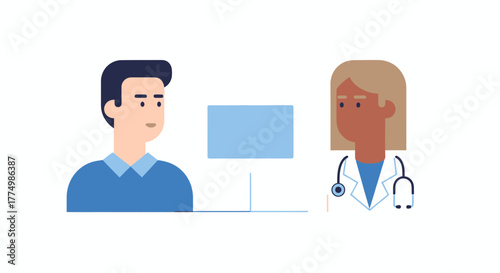 Friendly doctor consults with patient online, offering telemedicine solutions and virtual healthcare in modern digital era, promoting easy access for wellness