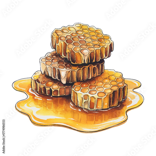 Honeycomb Vector Illustration Honey Bee Product Natural Sweet Food