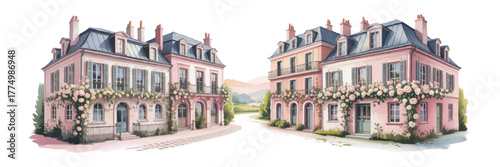 Vector Set of European Style Buildings Facades Illustration