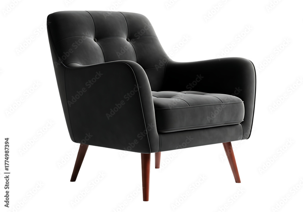 Naklejka premium Dark gray velvet tufted armchair isolated on transparent background