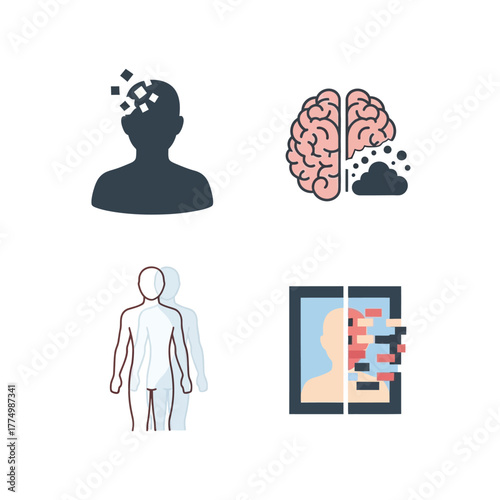 Conceptual Icons Representing Mental Health and Cognitive Decline.