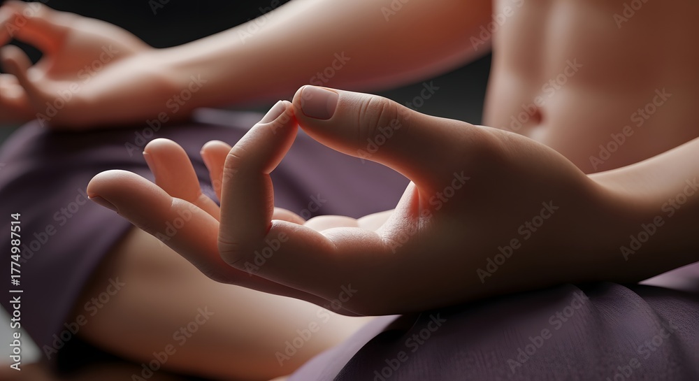 custom made wallpaper toronto digitalDetailed close-up of hands forming a mudra in meditation, soft rim light revealing skin texture and serene atmosphere.