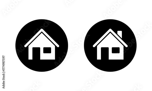 House icon in black circle. Home architecture and real estate building symbol