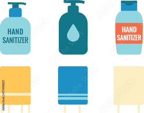Hand sanitizers and towels illustrating hygiene and health protocols for staying safe from infections especially during pandemics