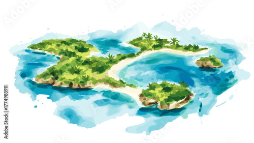 Los Roques Archipelago. Los Roques Archipelago hand drawn watercolor illustration