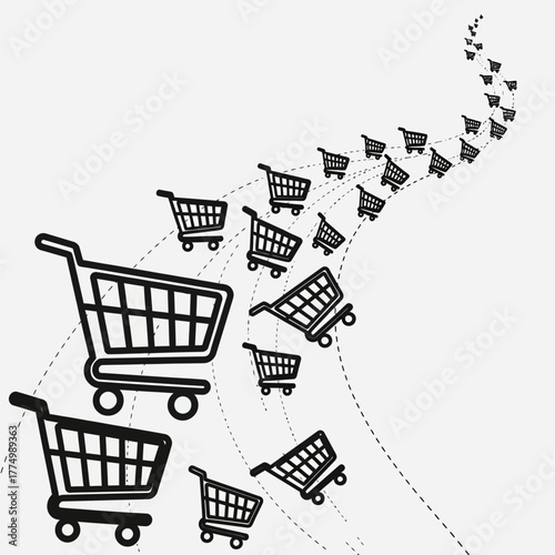 E-commerce Online Deals A Cascade of Shopping Carts for Online Commerce and Sales