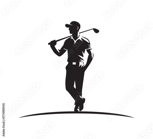 Golf Player Silhouette Standing Logo Design